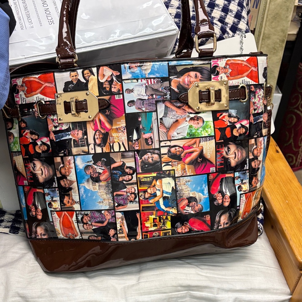 President Obama/1st Lady Michelle Vibrant PhotoCollage Tote Bag/Crossbody bag#15